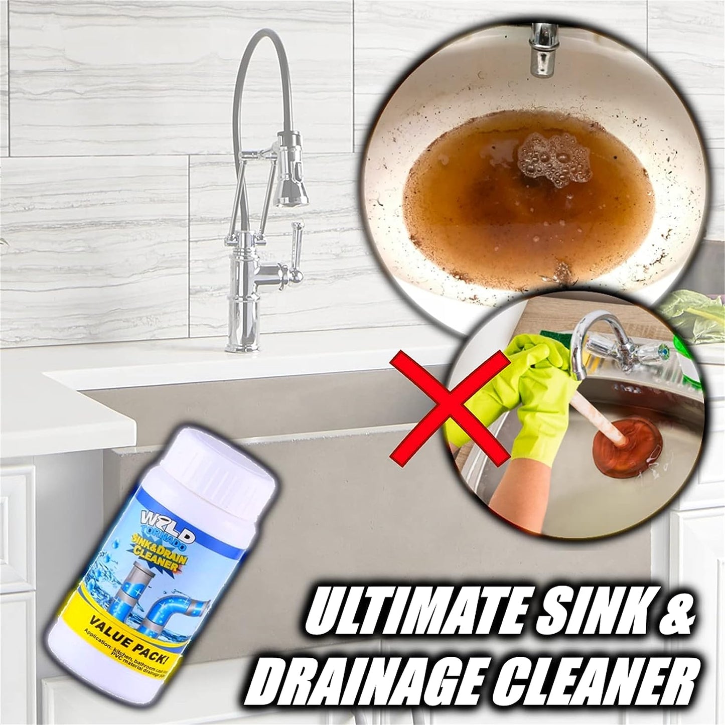 Portable Drain Cleaner Powder for convenient use in kitchen and bathroom pipes.