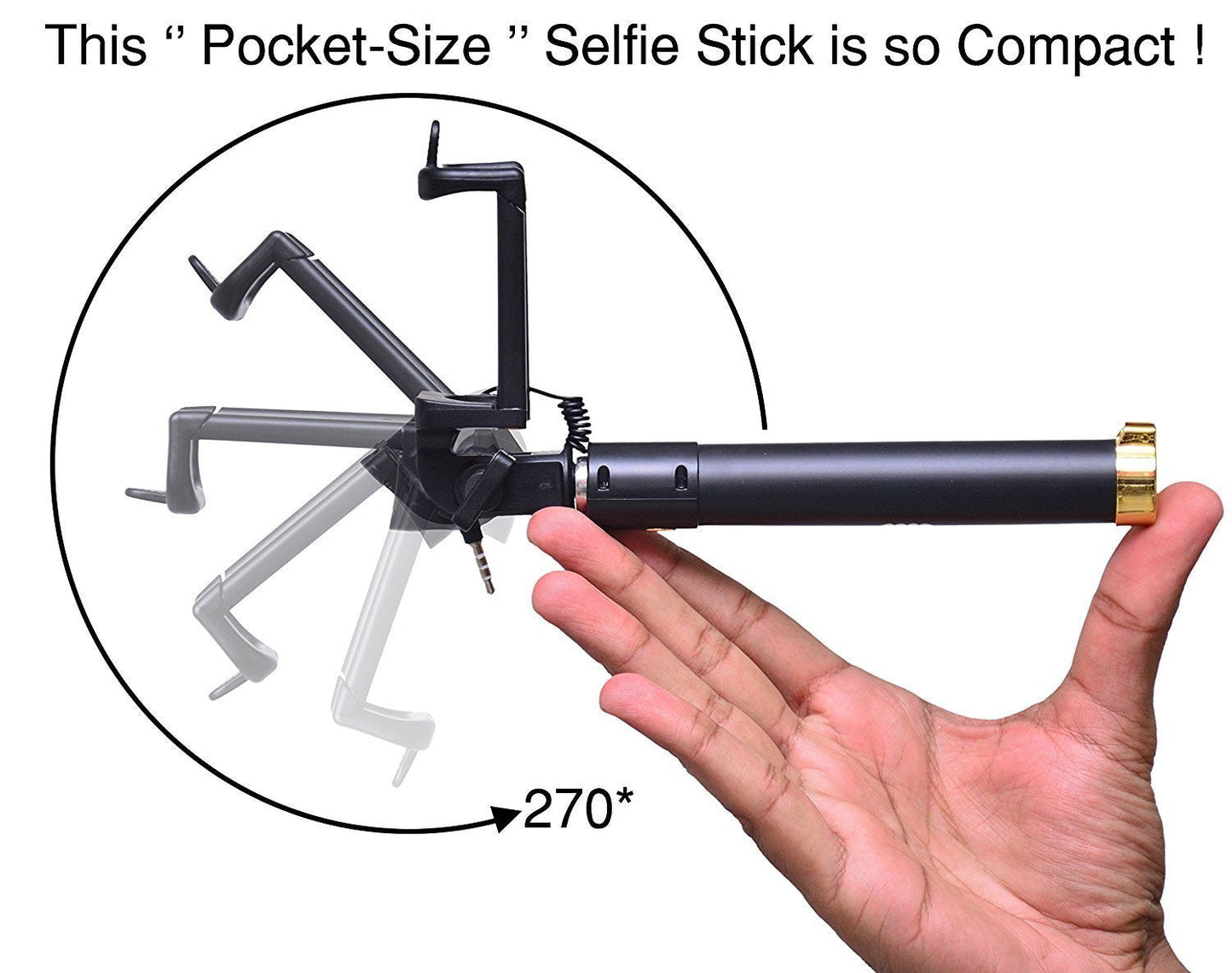 Flexible and lightweight selfie stick with aux wire showcasing its ergonomic grip.