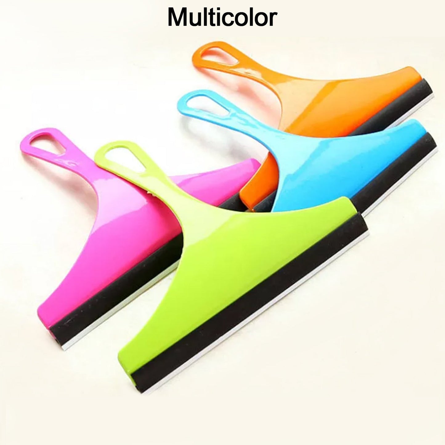 Four car mirror wipers in various colors including pink, lime green, blue, and orange are arranged on a white surface.
