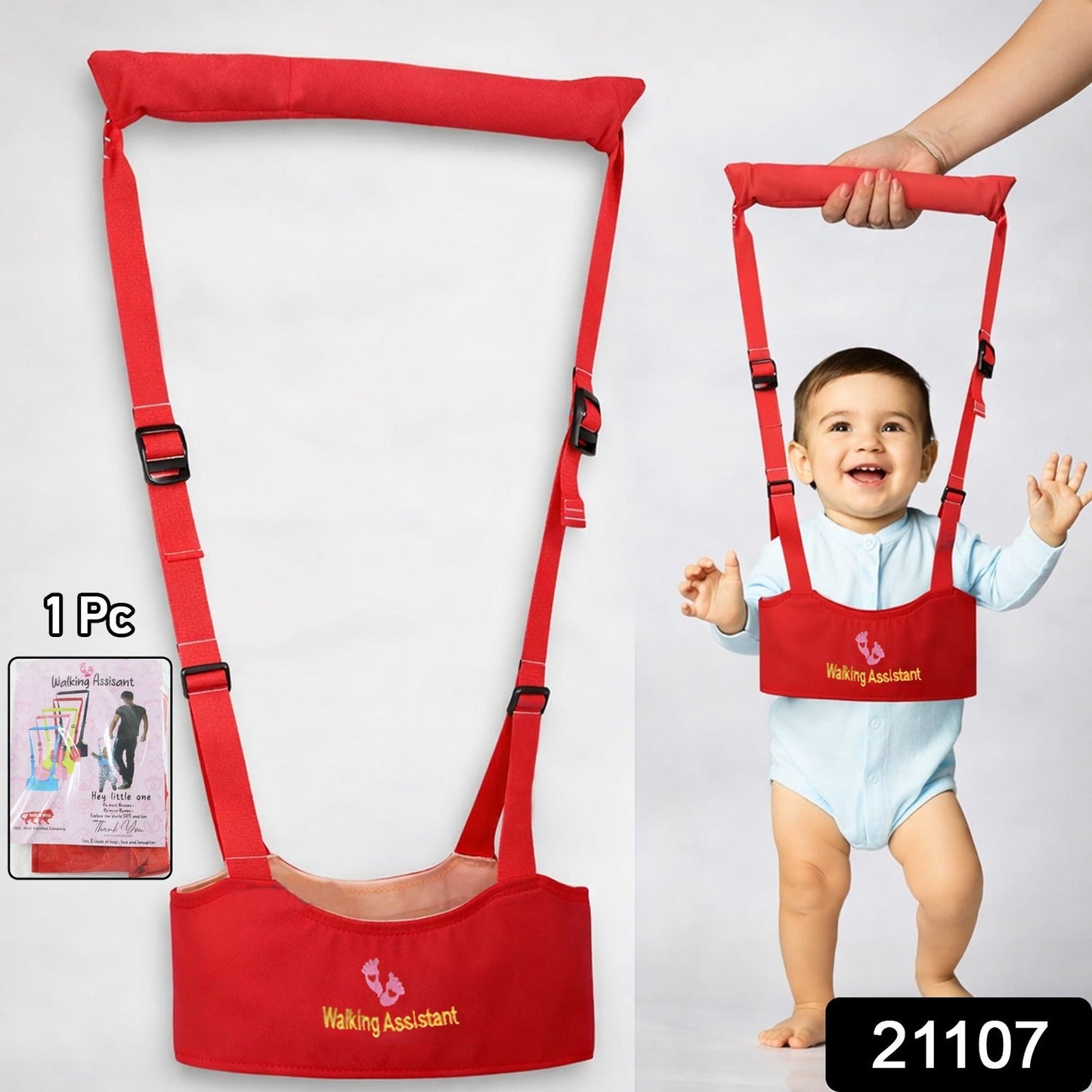 Close-up of adjustable straps on baby walking assistance harness