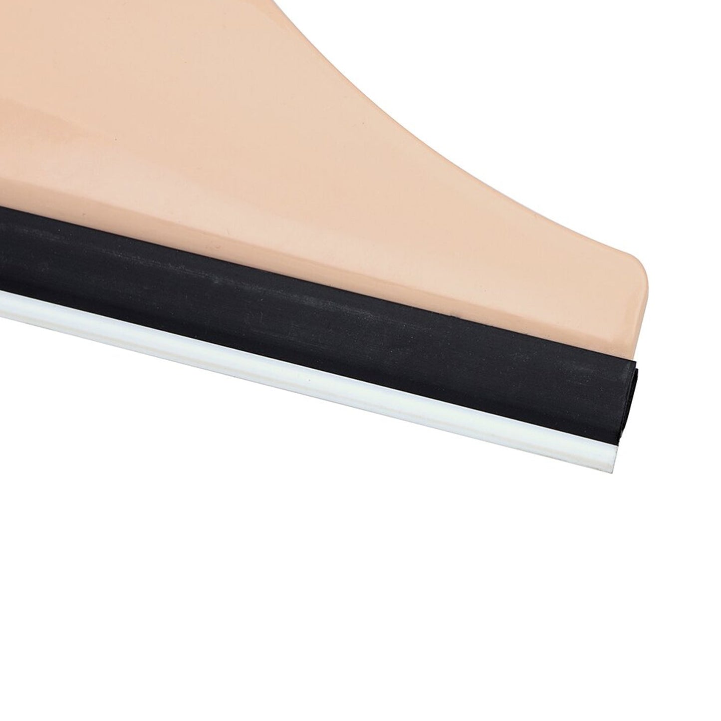 A close-up of the beige car mirror wiper's blade, revealing the black rubber and white plastic edge.