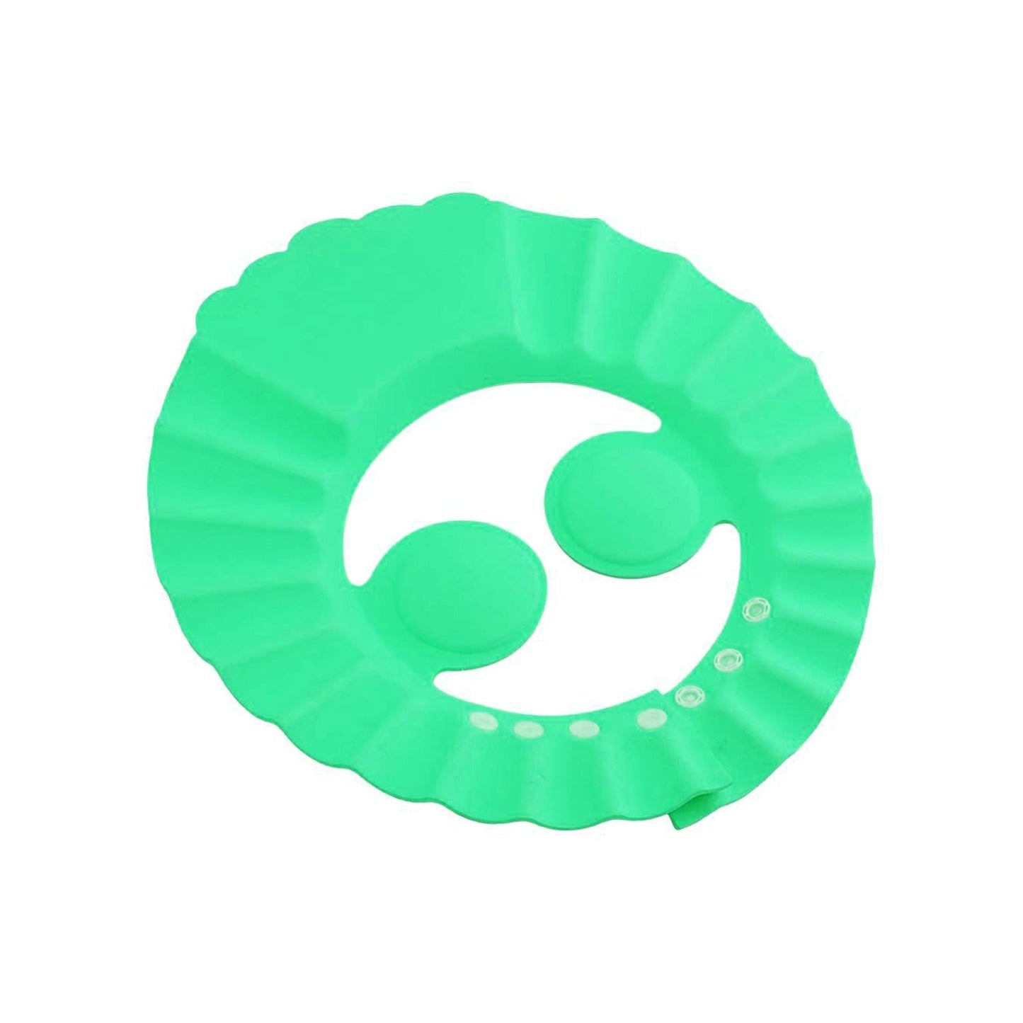 Flexible adjustable baby shower cap laid flat, highlighting its soft, skin-friendly material