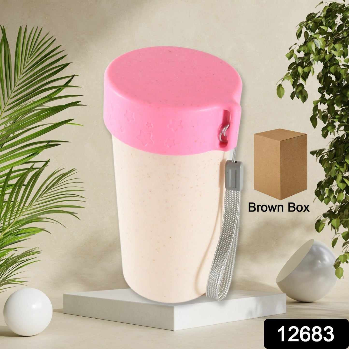 A durable wheat straw travel mug with its lid securely in place, ready for your commute.
