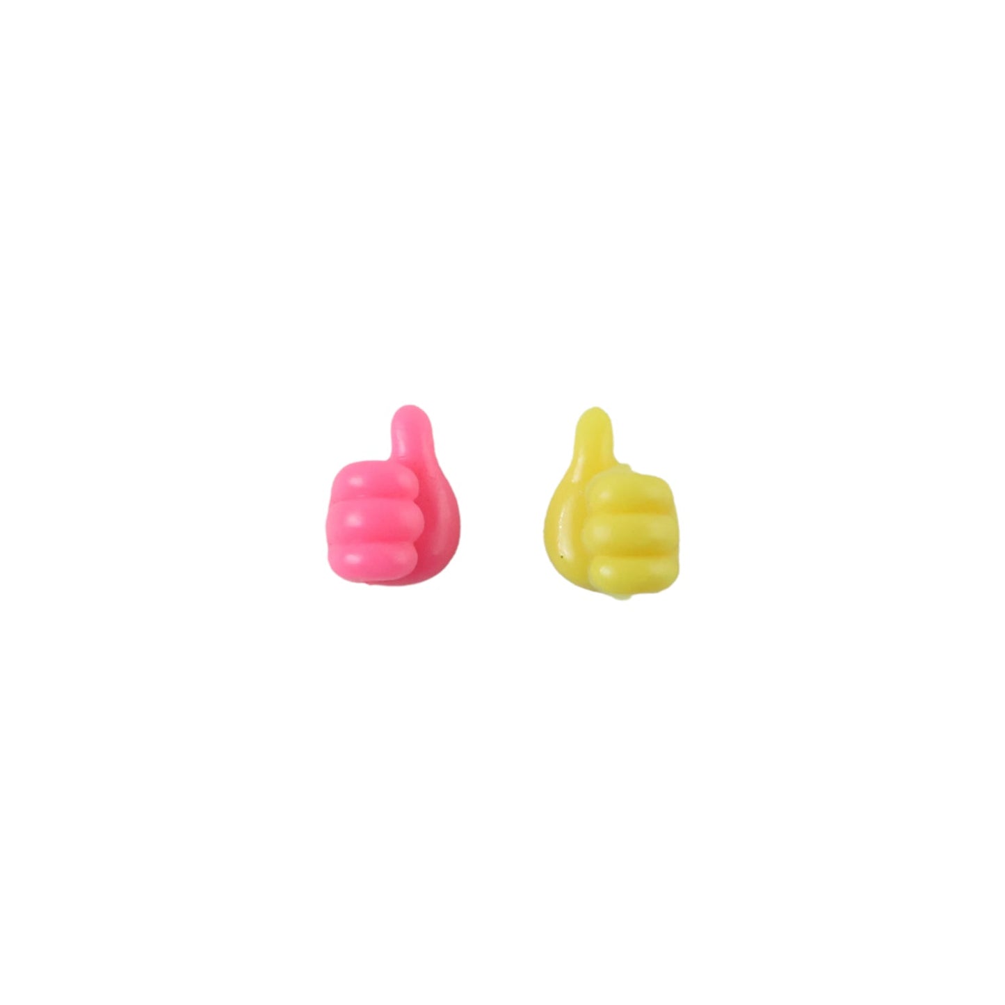 Thumb shape wire holder on white background in pink and yellow