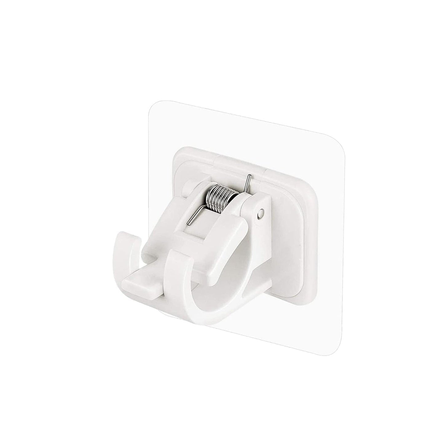 Wall-mounted adhesive towel holder showing towel rod and hooks