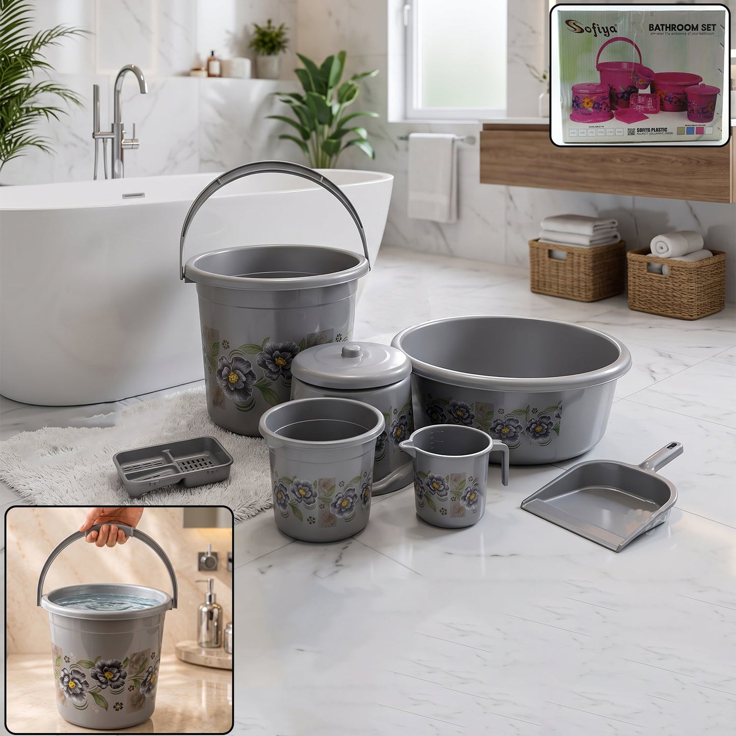 7-Piece Bathroom Set – Durable Plastic Organiser | VelvetBubbles