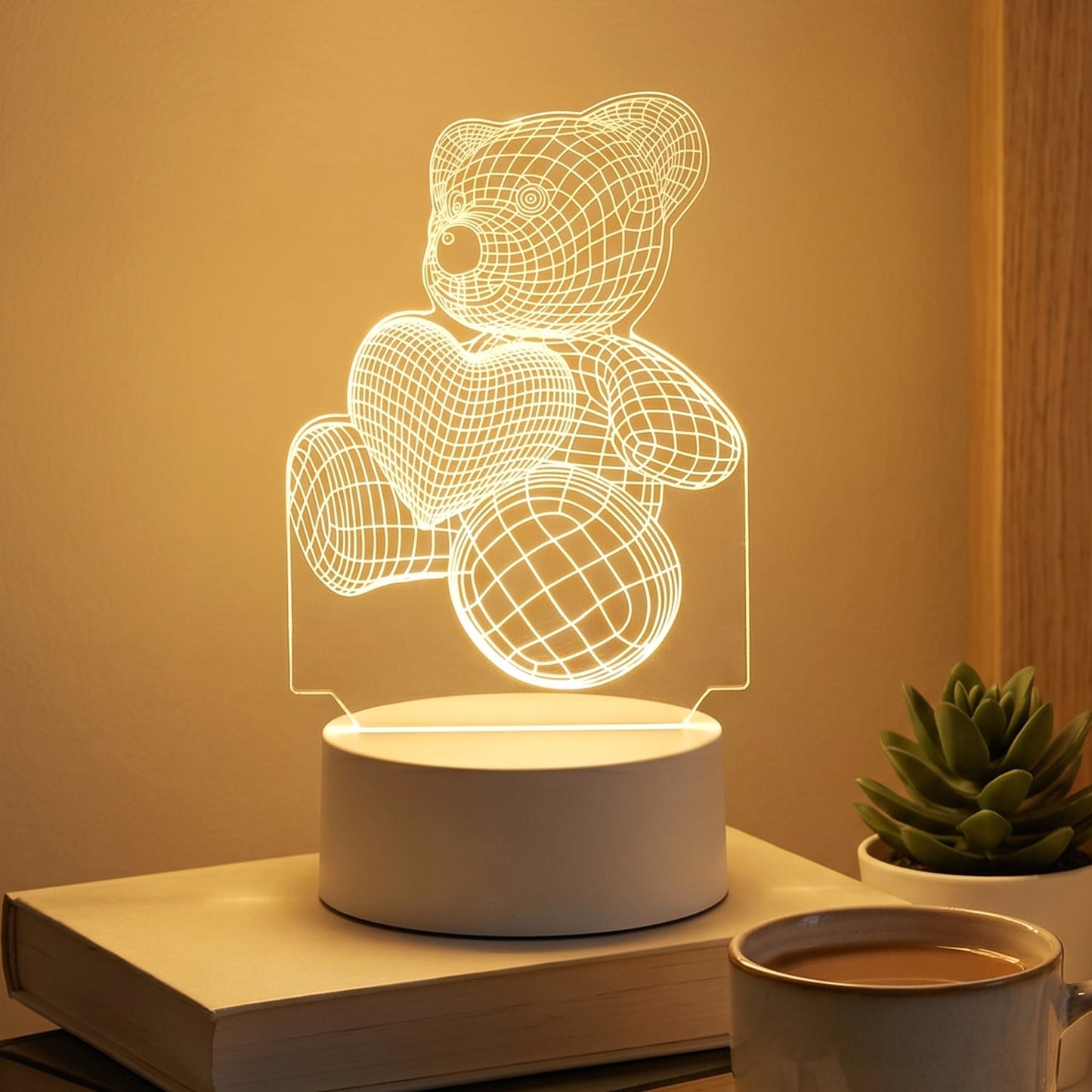 Close-up of 3D teddy bear illusion LED lamp