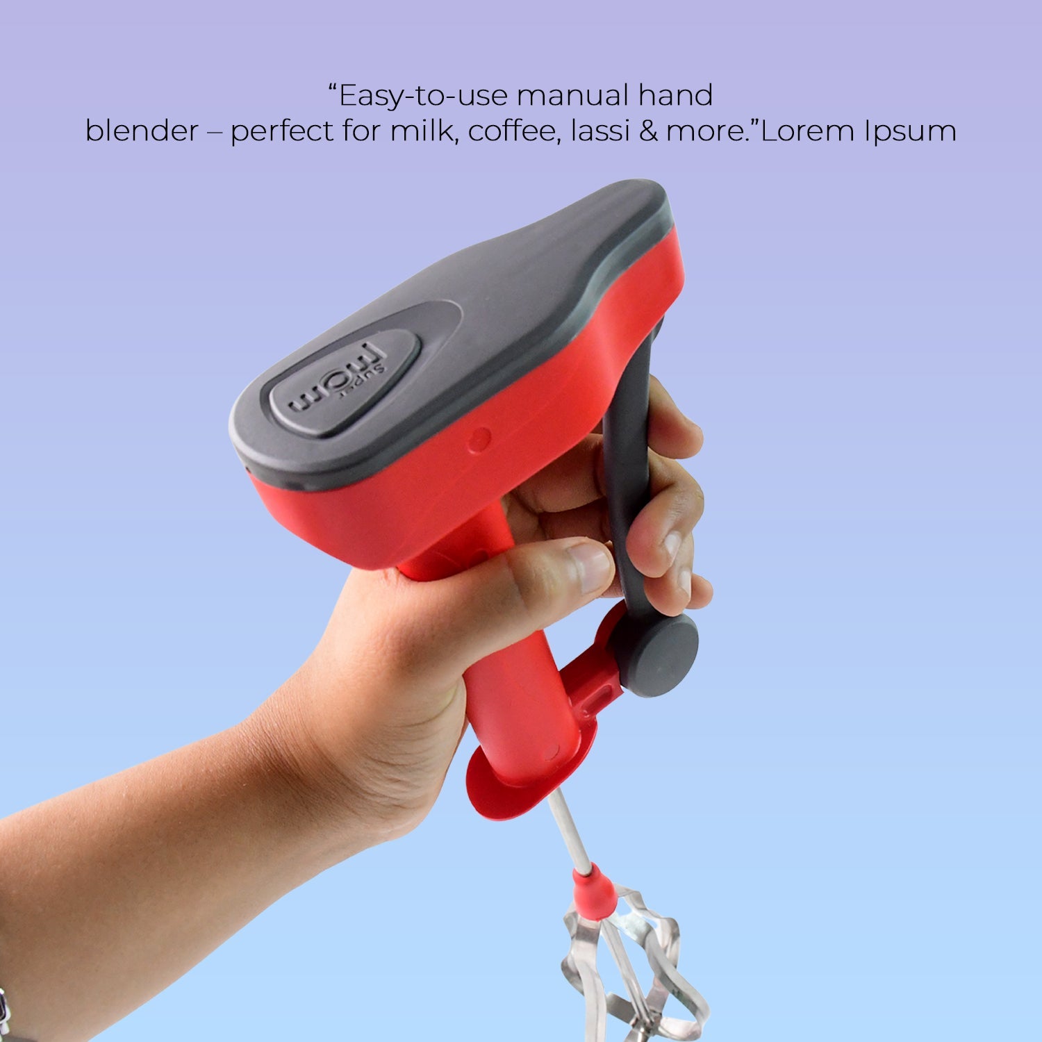 Ergonomic handle of Supermom handheld power blender for comfortable grip