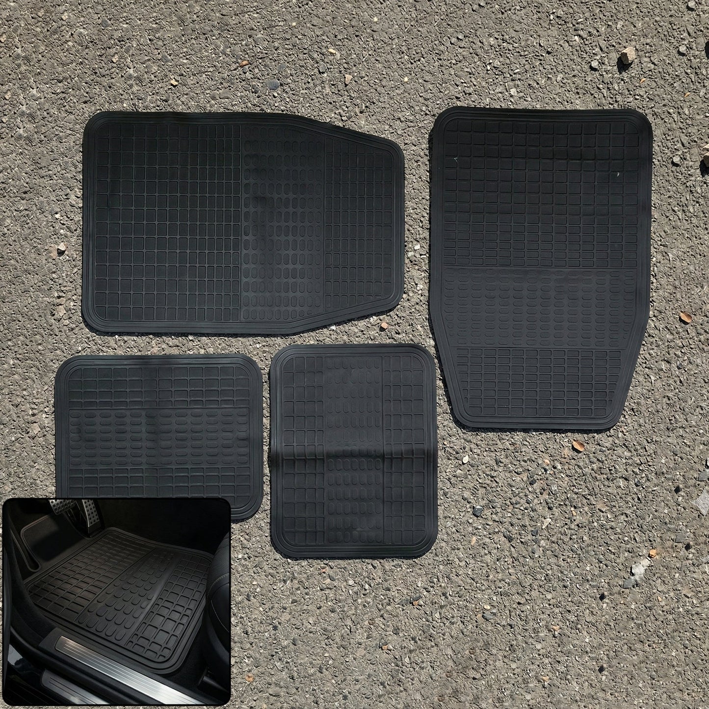 Set of 4 heavy-duty waterproof car floor mats with deep grooves for dust and mud protection