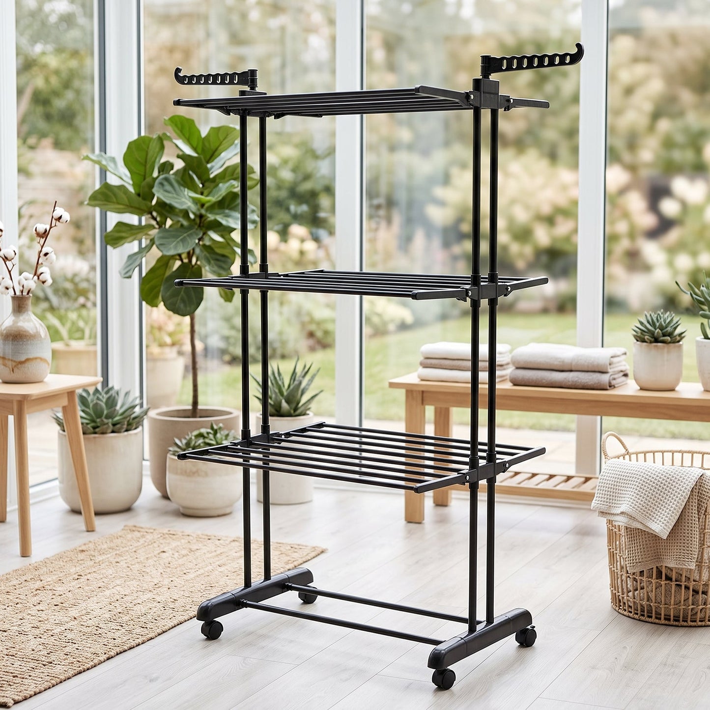 Detailed image showing the dimensions of the cloth drying stand.