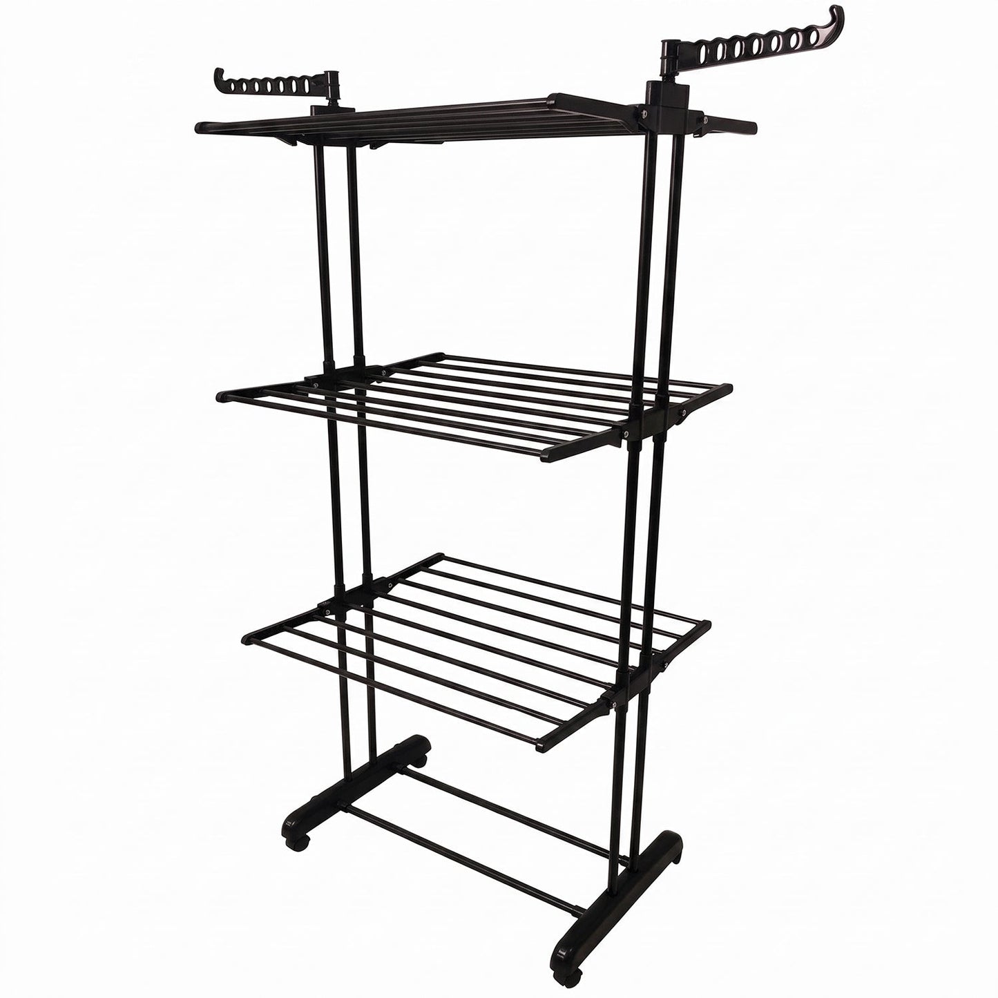 Durable metal drying stand suitable for balcony and outdoor use.