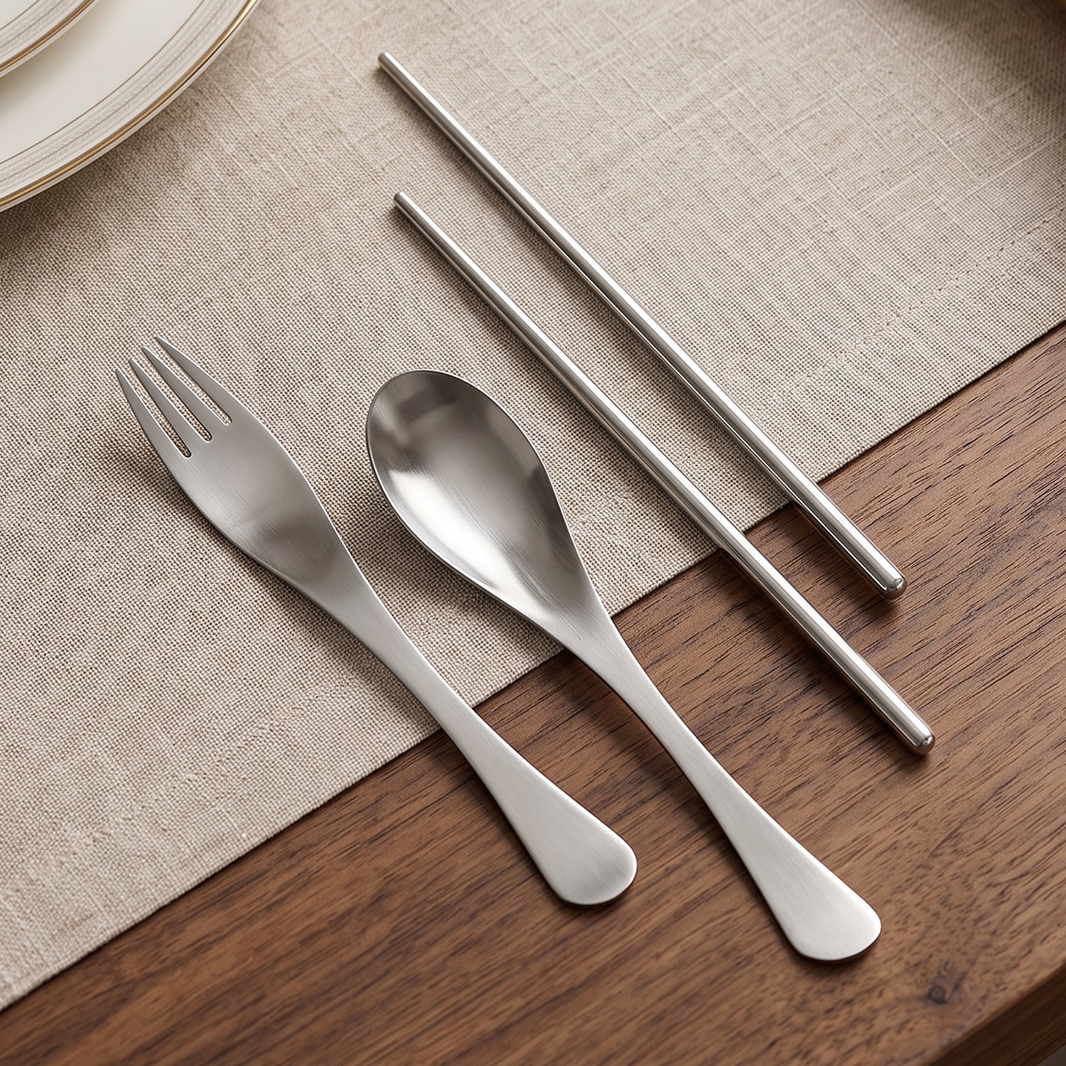 Travel dining set with steel utensils and carry pouch