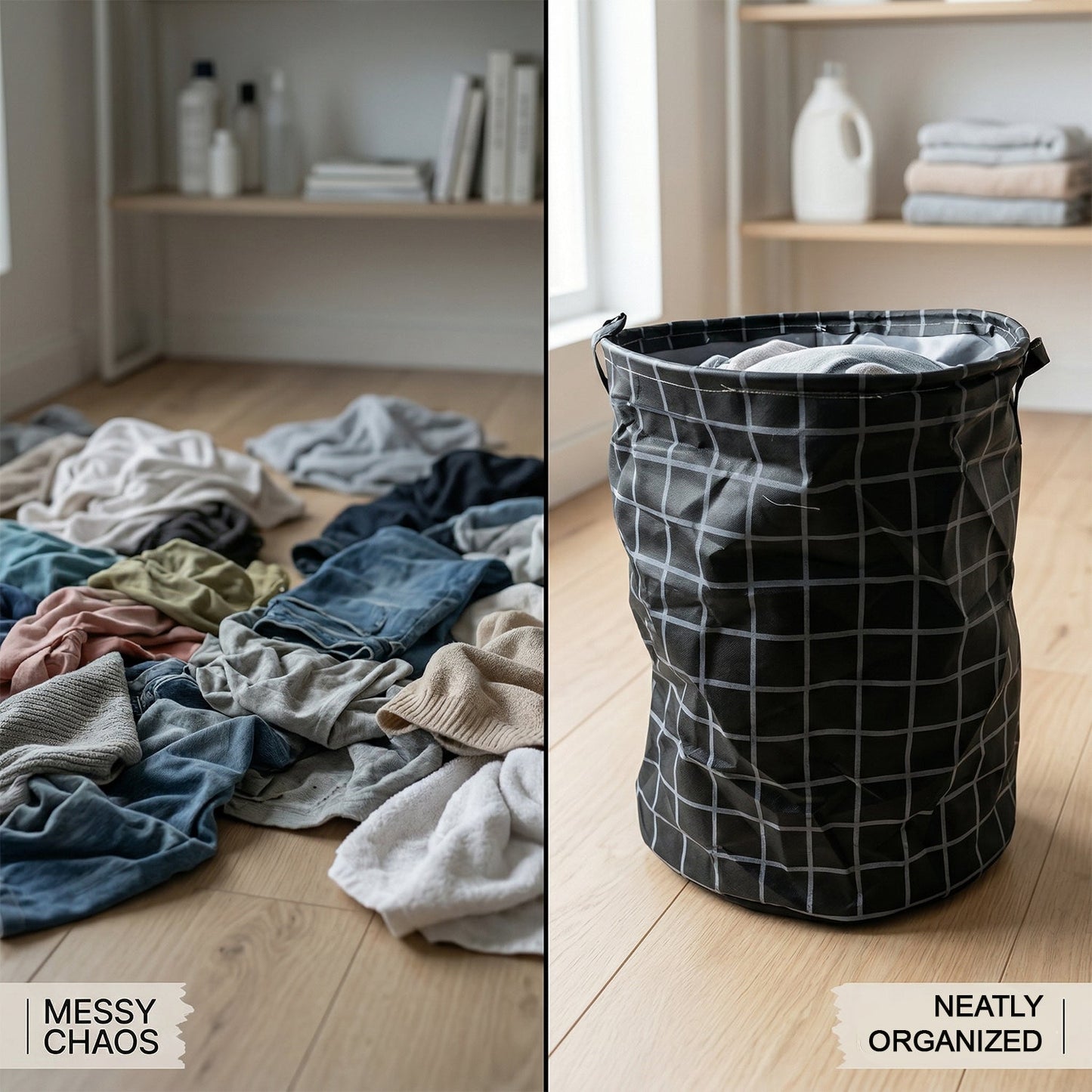 Side view of foldable laundry basket showing sleek design