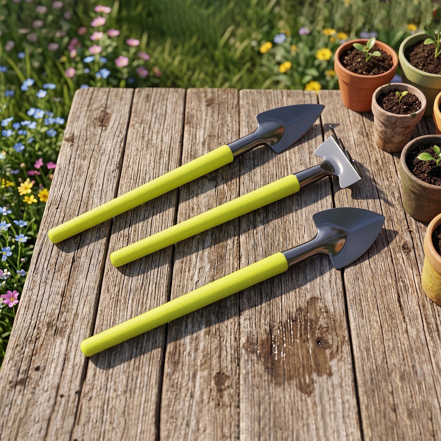 A person using the Mini Gardening Tool Set for planting a small seedling.