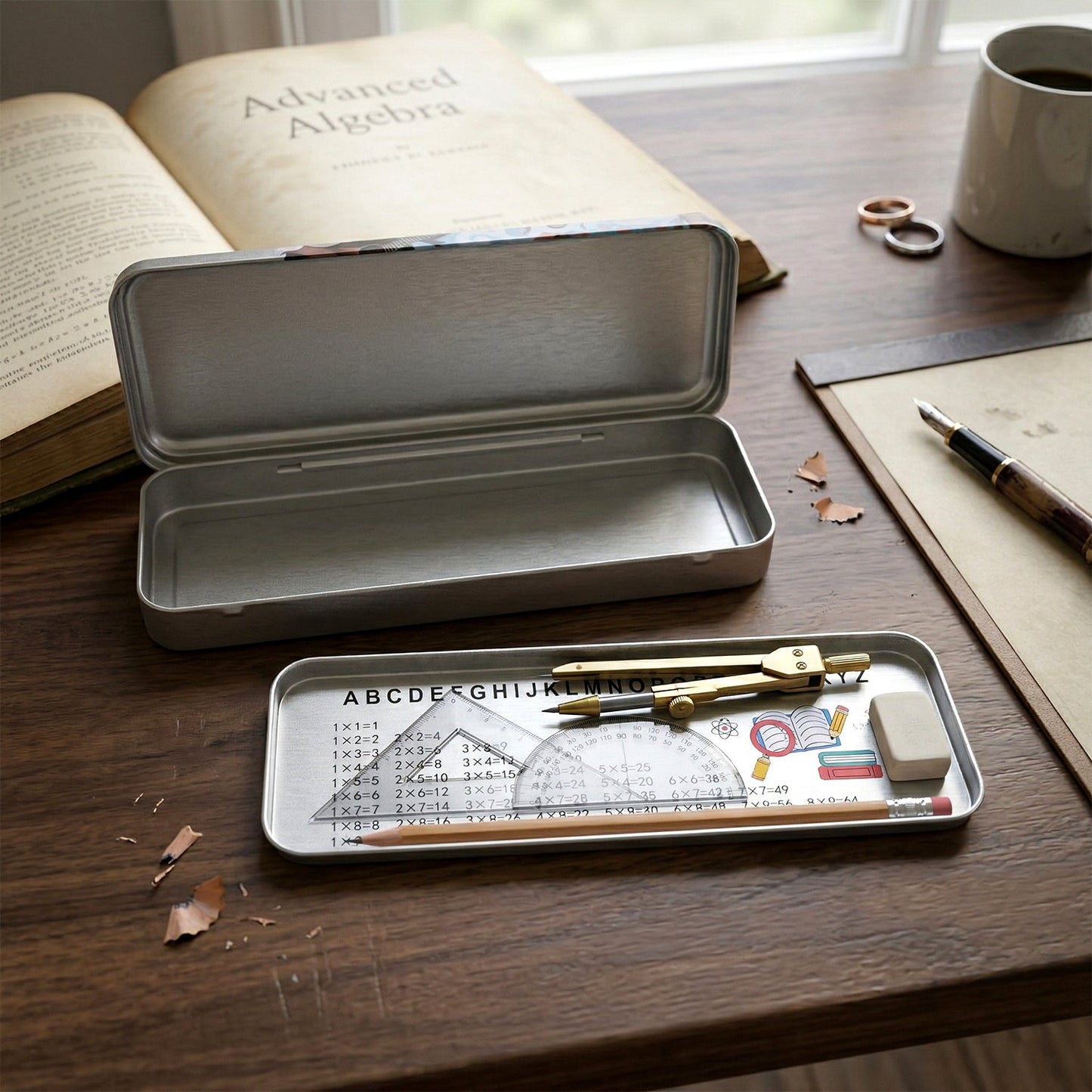 Assorted printed metal pencil boxes in different designs