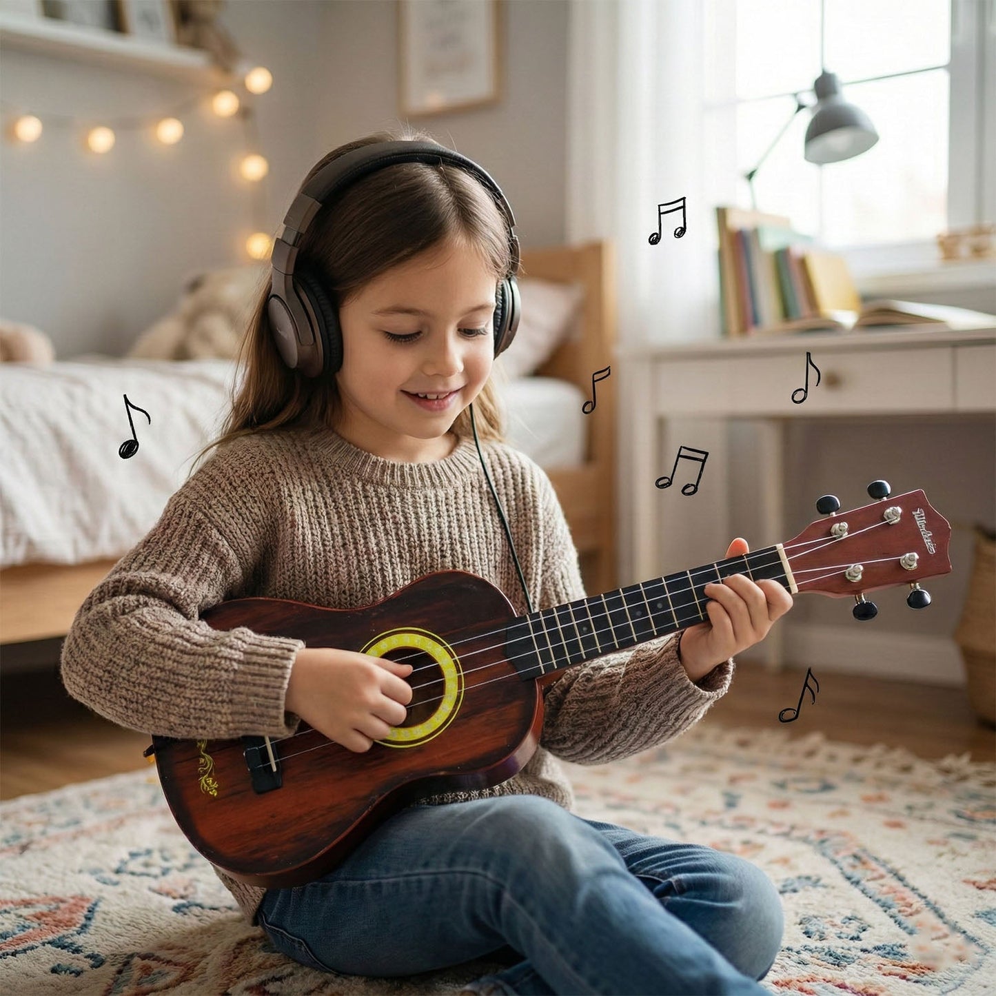 Classic wooden ukulele with smooth fretboard for comfortable play