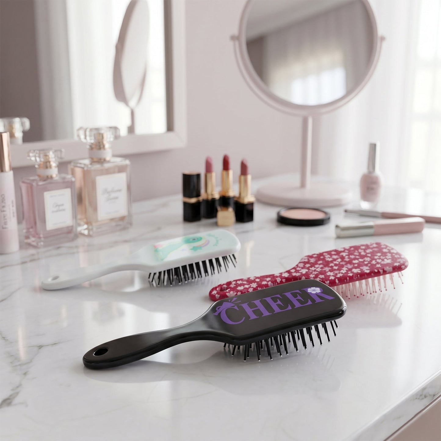 Close-up of kids hair brush with cartoon designs