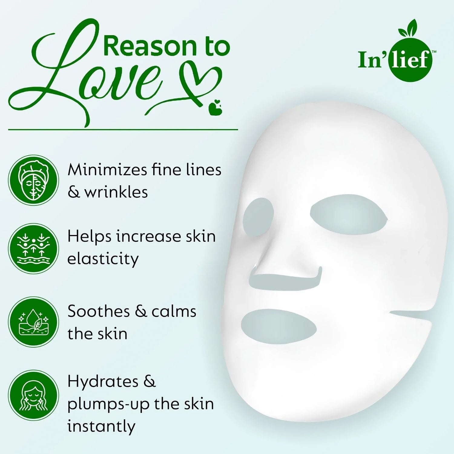Packaging of In'lief moisturizing facial sheet mask with natural ingredients