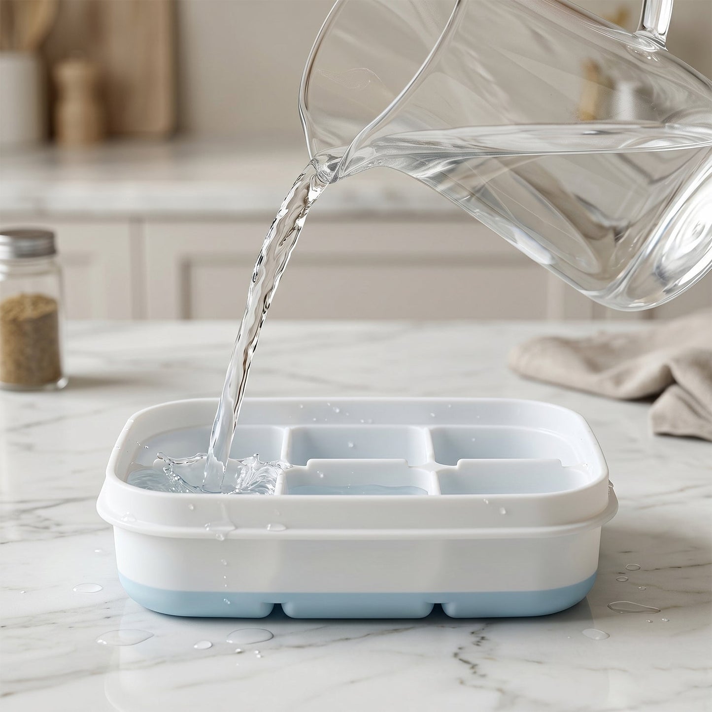 Easy release ice tray design for quickly dispensing frozen ice cubes.