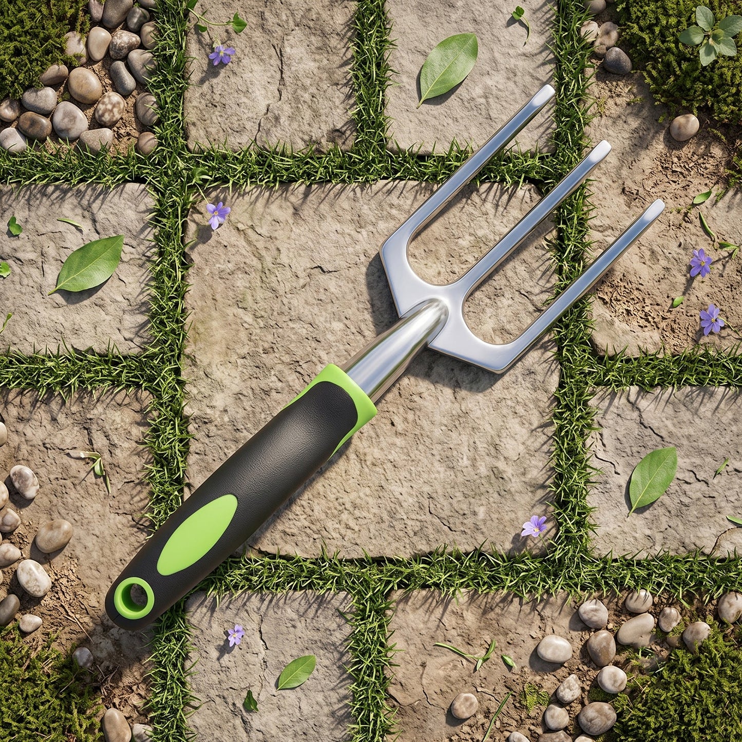 Comfortable grip garden fork for aerating and cultivating soil