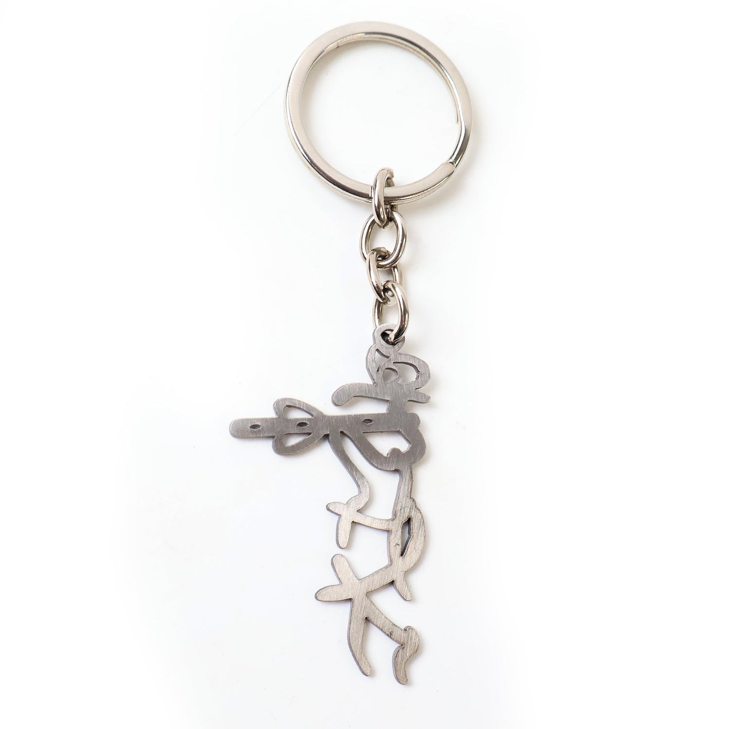 Compact devotional Krishna flute metal keychain in stainless steel