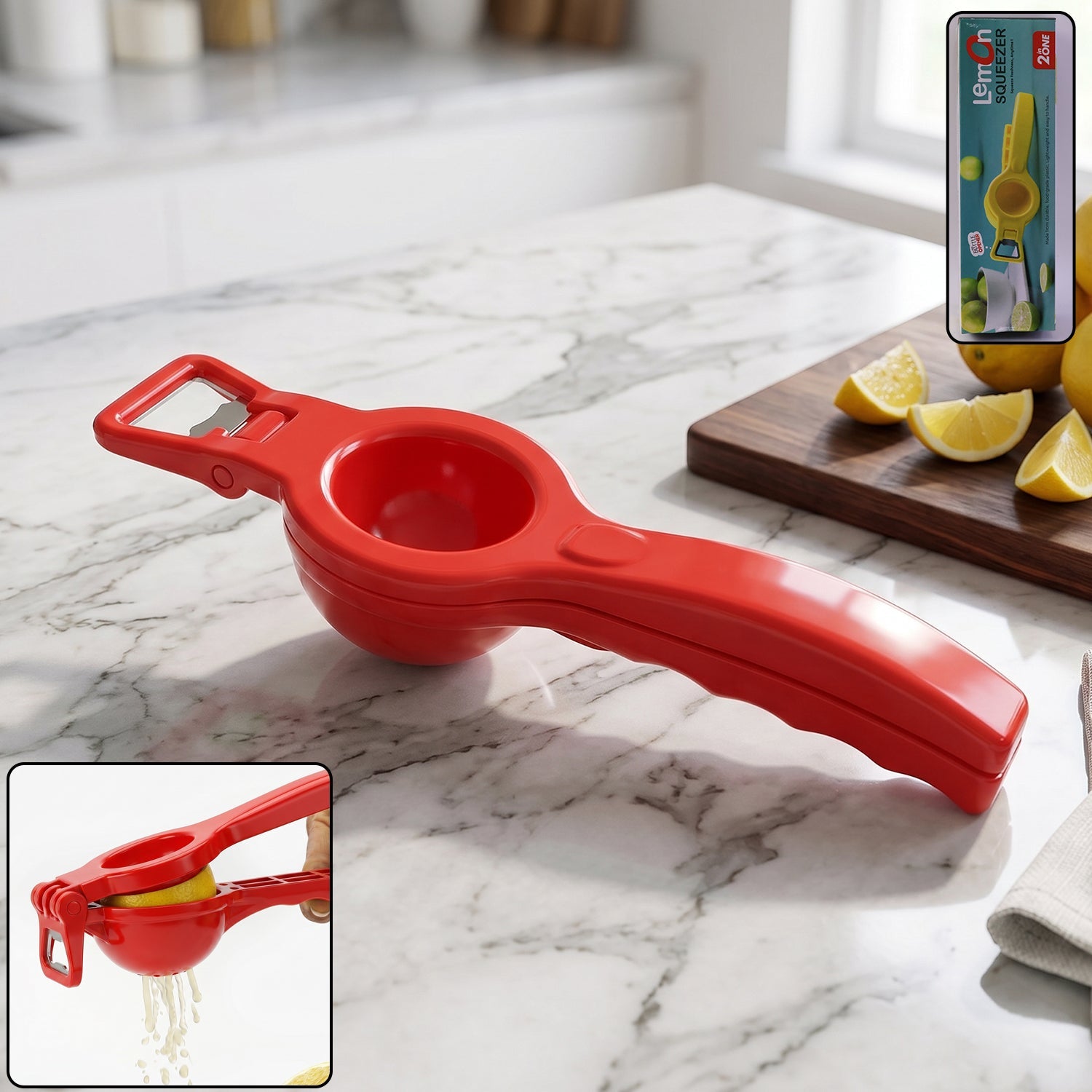 2-in-1 Lemon Squeezer & Bottle Opener in a studio shot.