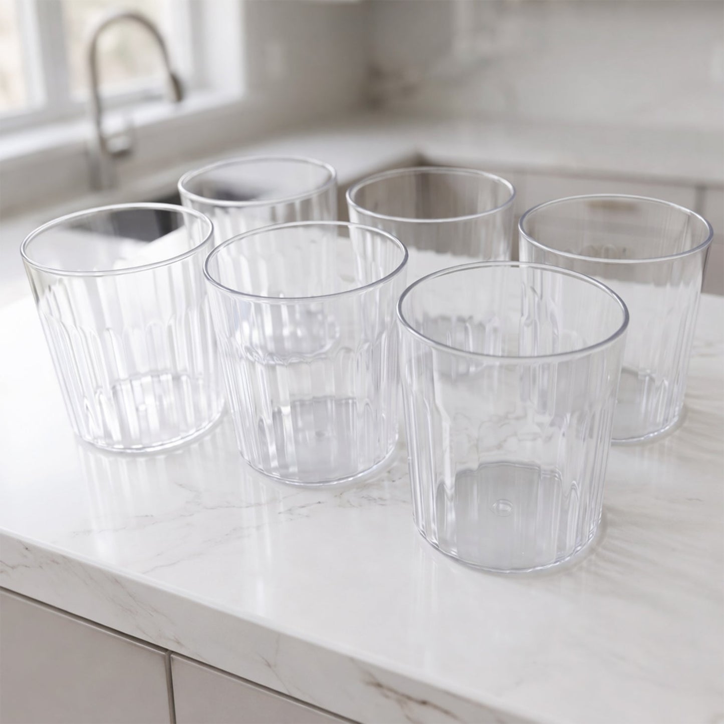 Crystal clear, lightweight beverage glasses for both home and outdoor use.