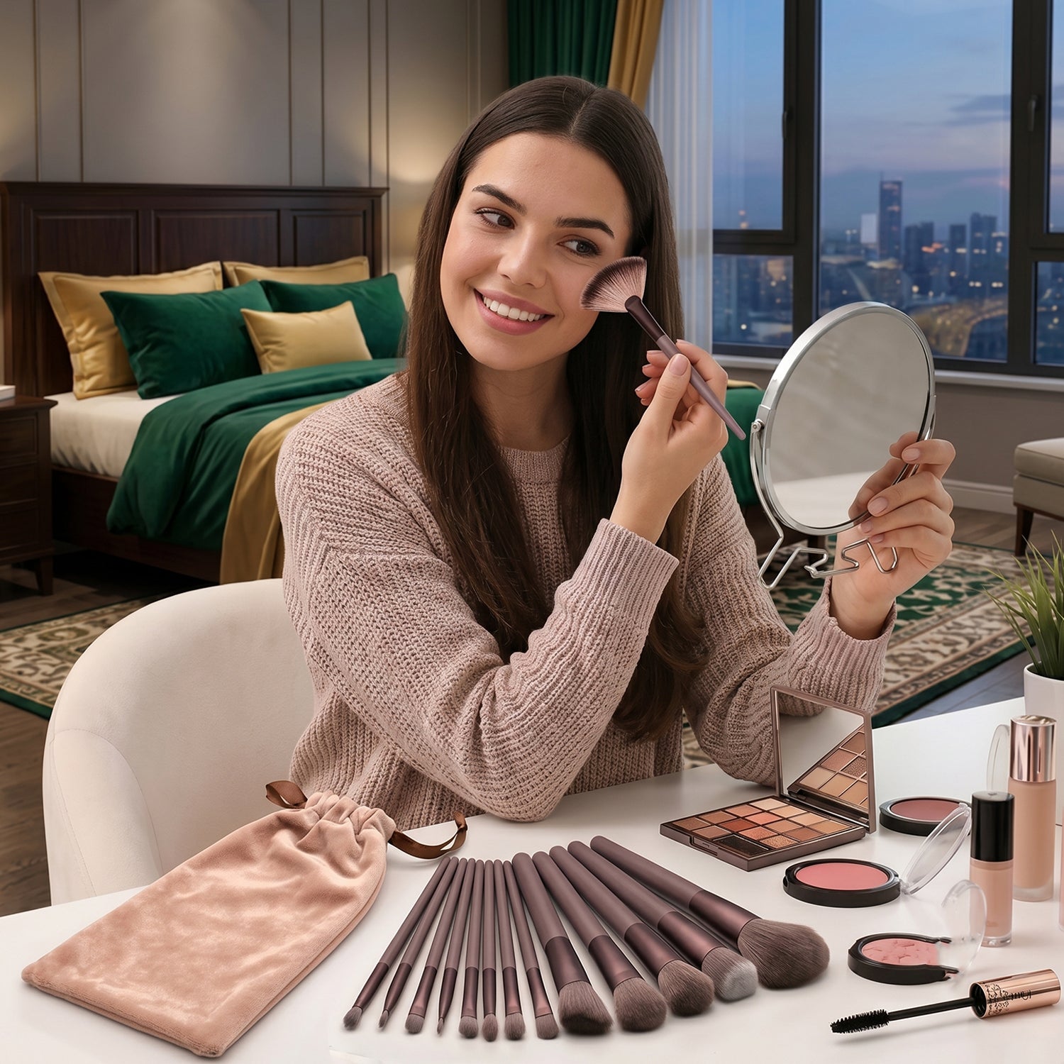 Makeup brush set pouch use