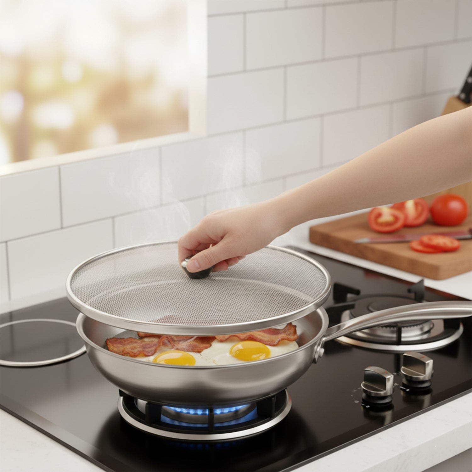 Durable stainless steel food net cover for versatile kitchen use.