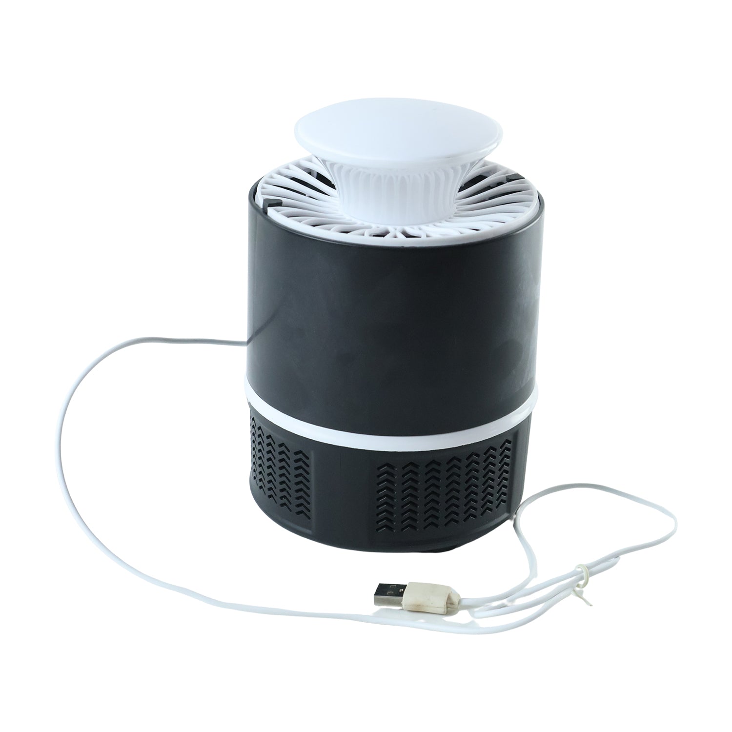A black and white Mosquito Killer Lamp with a white USB cable on a white background.