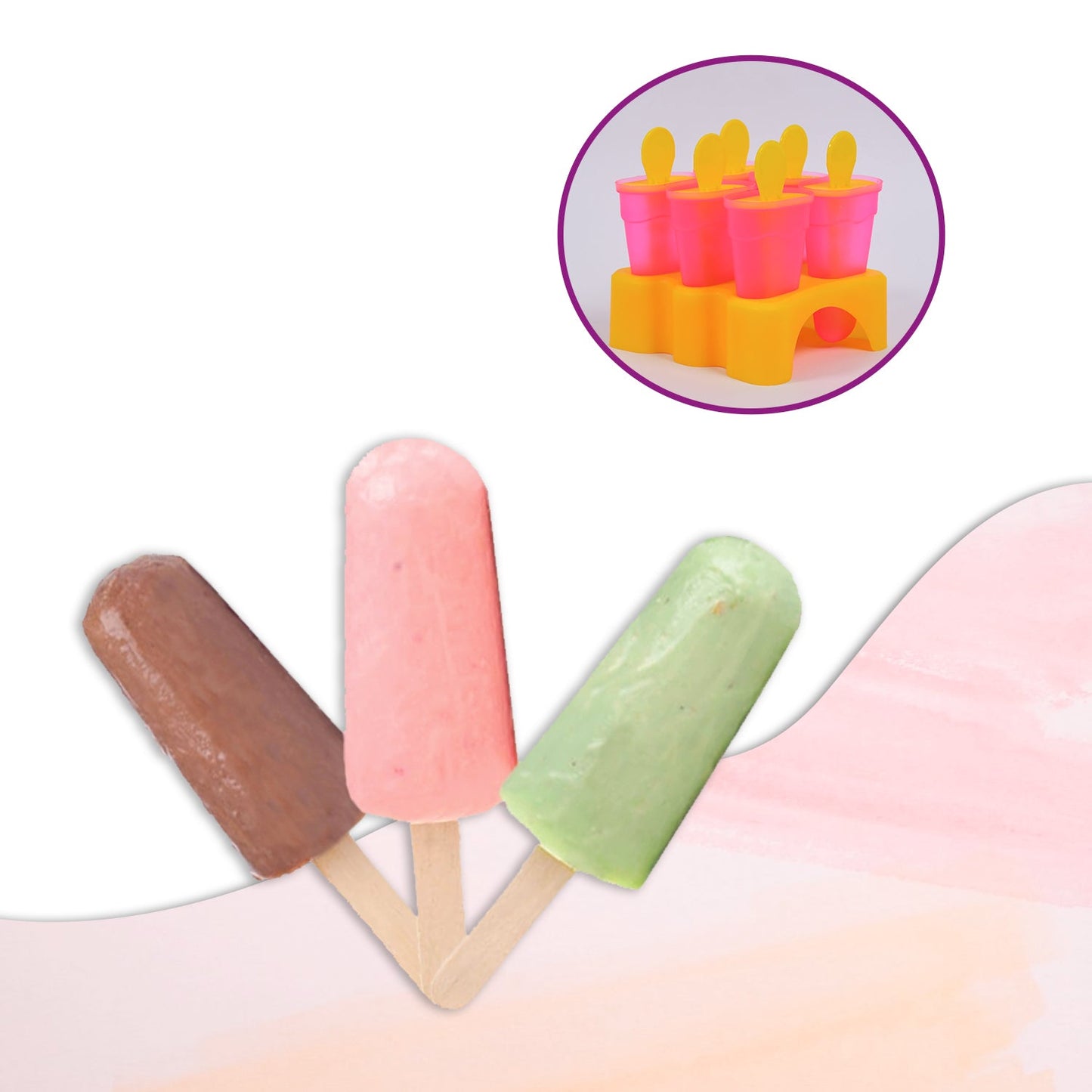 The 6-piece kulfi maker mould set displayed on a clean kitchen counter.