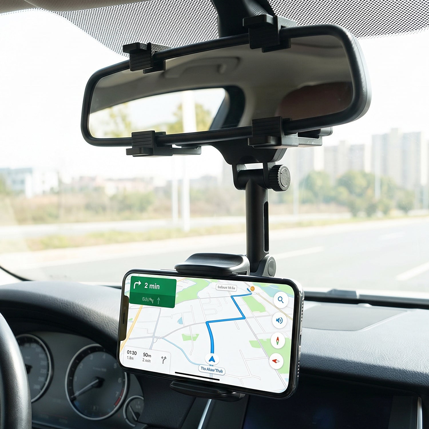 Car mobile holder with flexible arm for GPS and calls