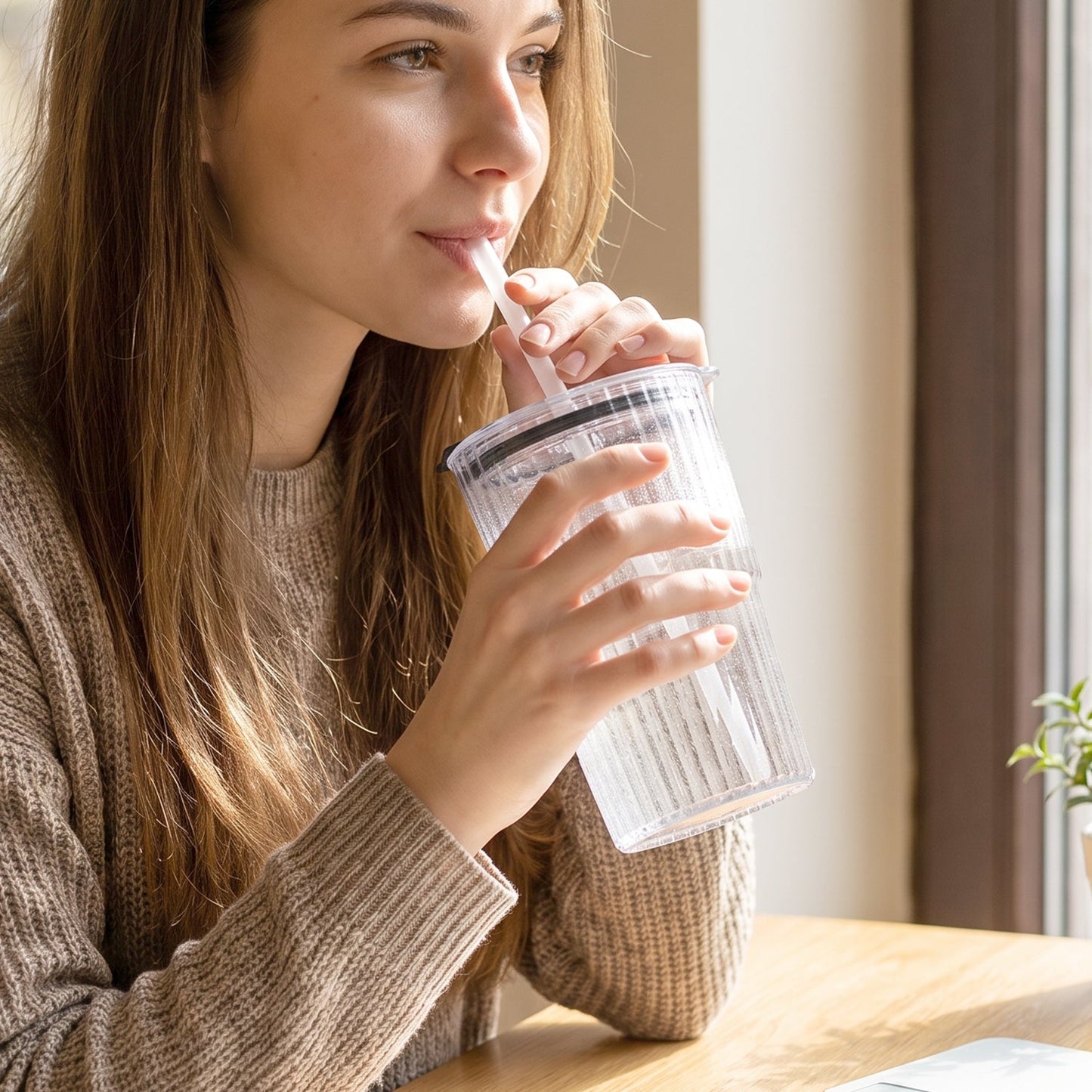 Plastic Tumbler with Lid – 450ml Reusable, Clear & Leak-Proof