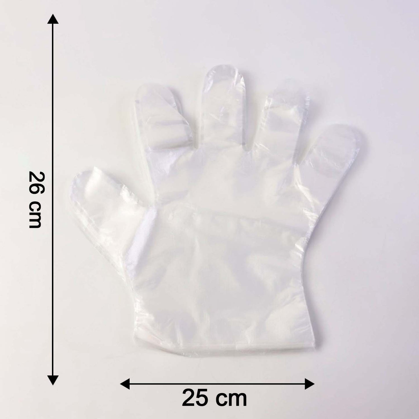 Size label of disposable clear plastic gloves pack