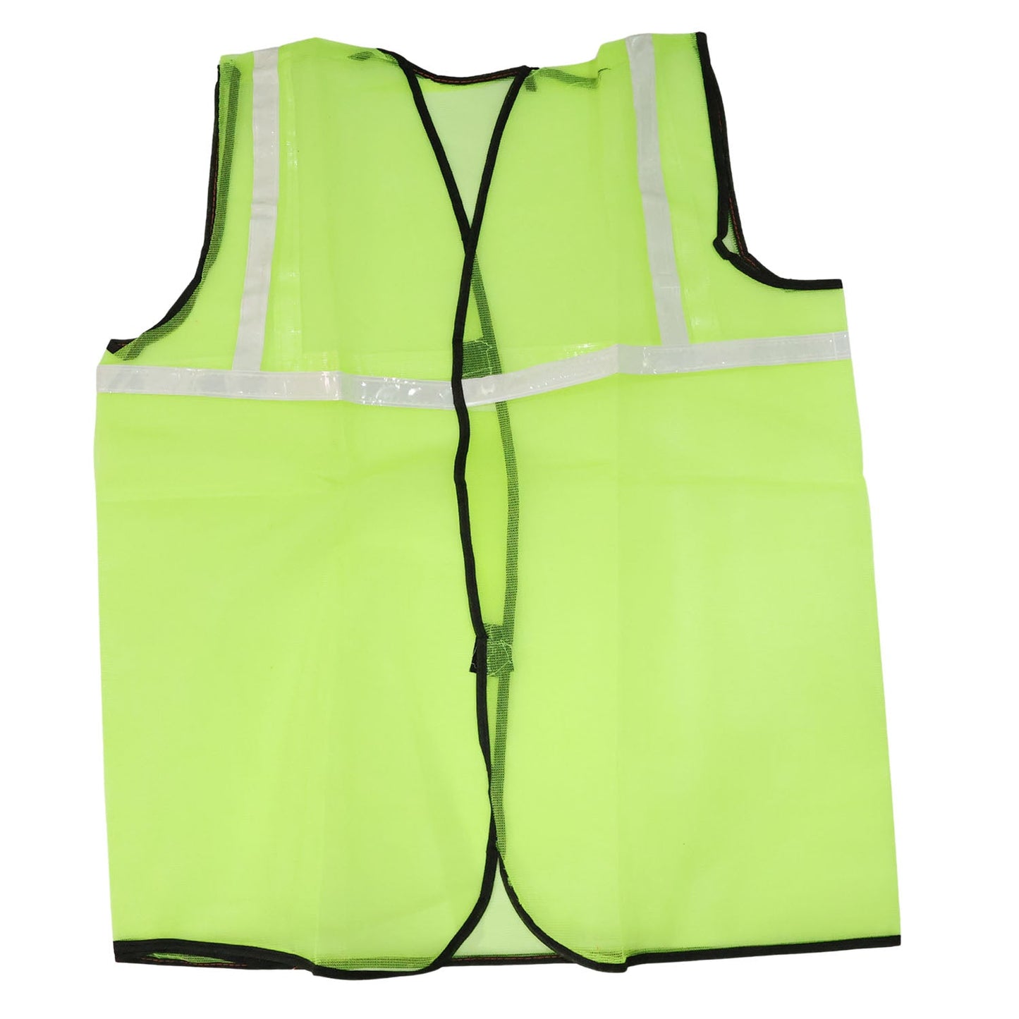 Folded green reflective safety jacket, ready for storage or transport.