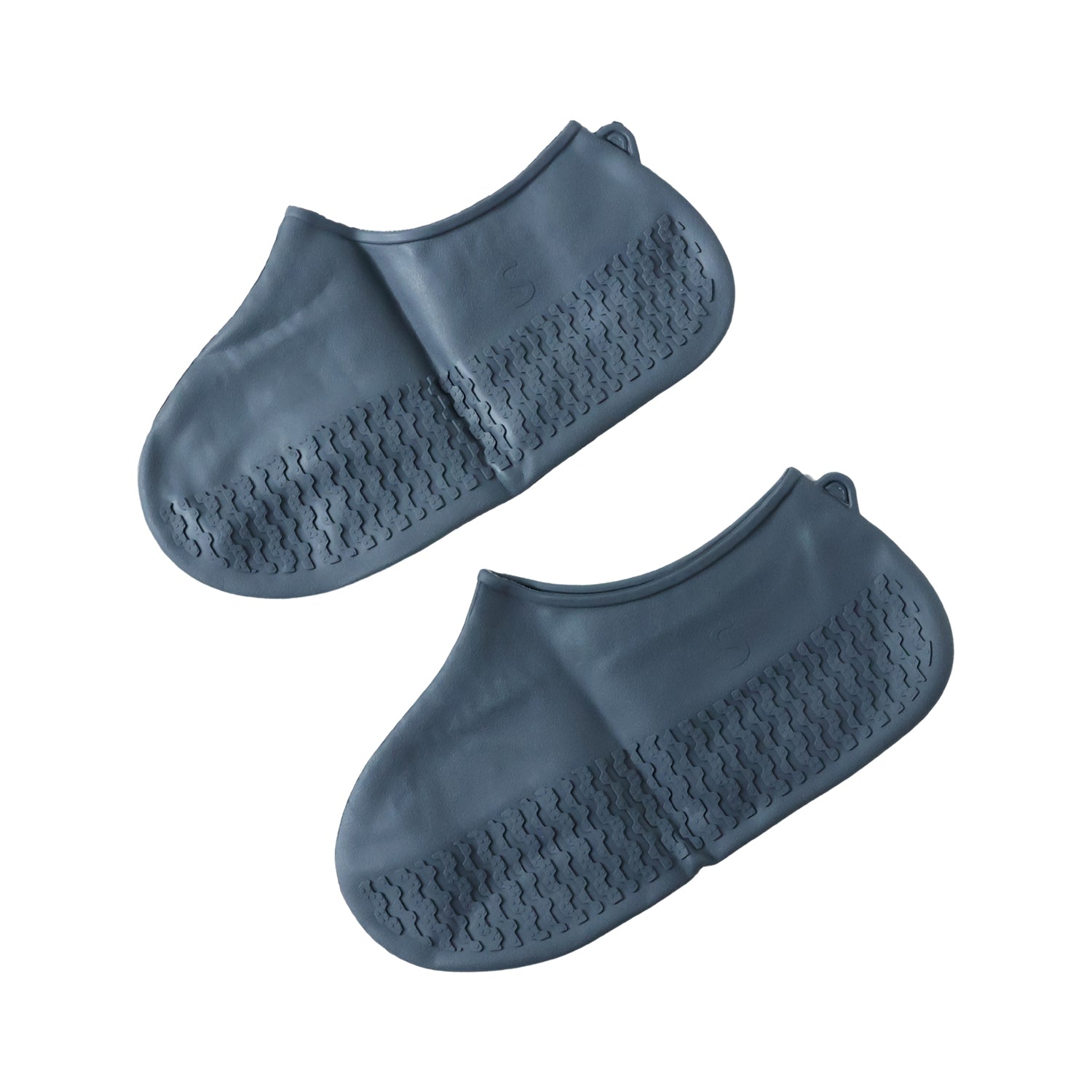 Two gray silicone foot protectors with textured soles are presented on a clean white background.