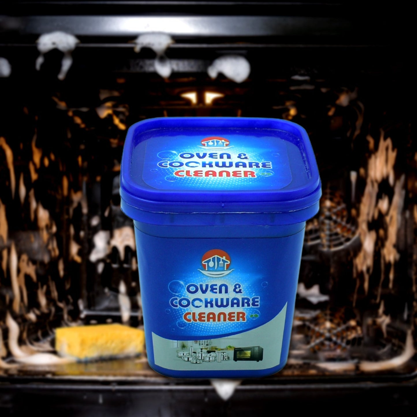 Packaging of the Oven Cleaner Powder, highlighting its key features and brand logo.