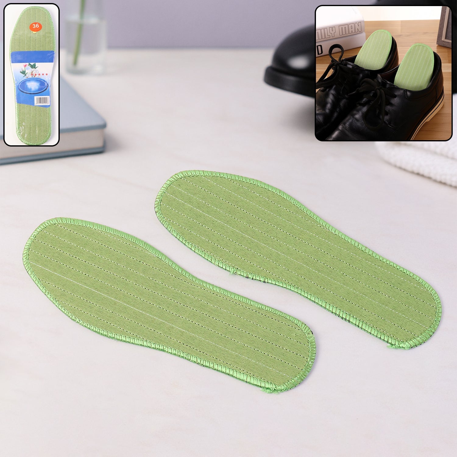 Size 36 comfort shoe insoles with soft cushioning and breathable fabric surface