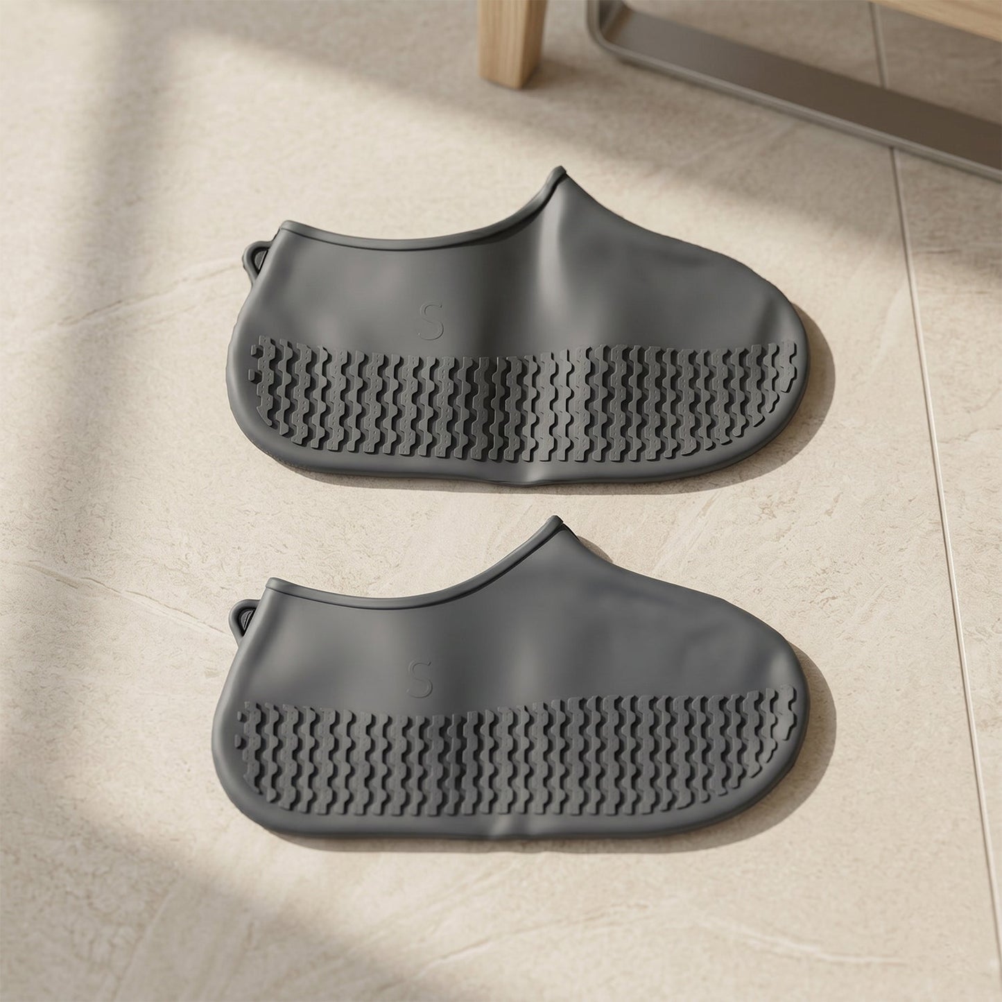 Detail of rain shoe cover sole with non-slip texture