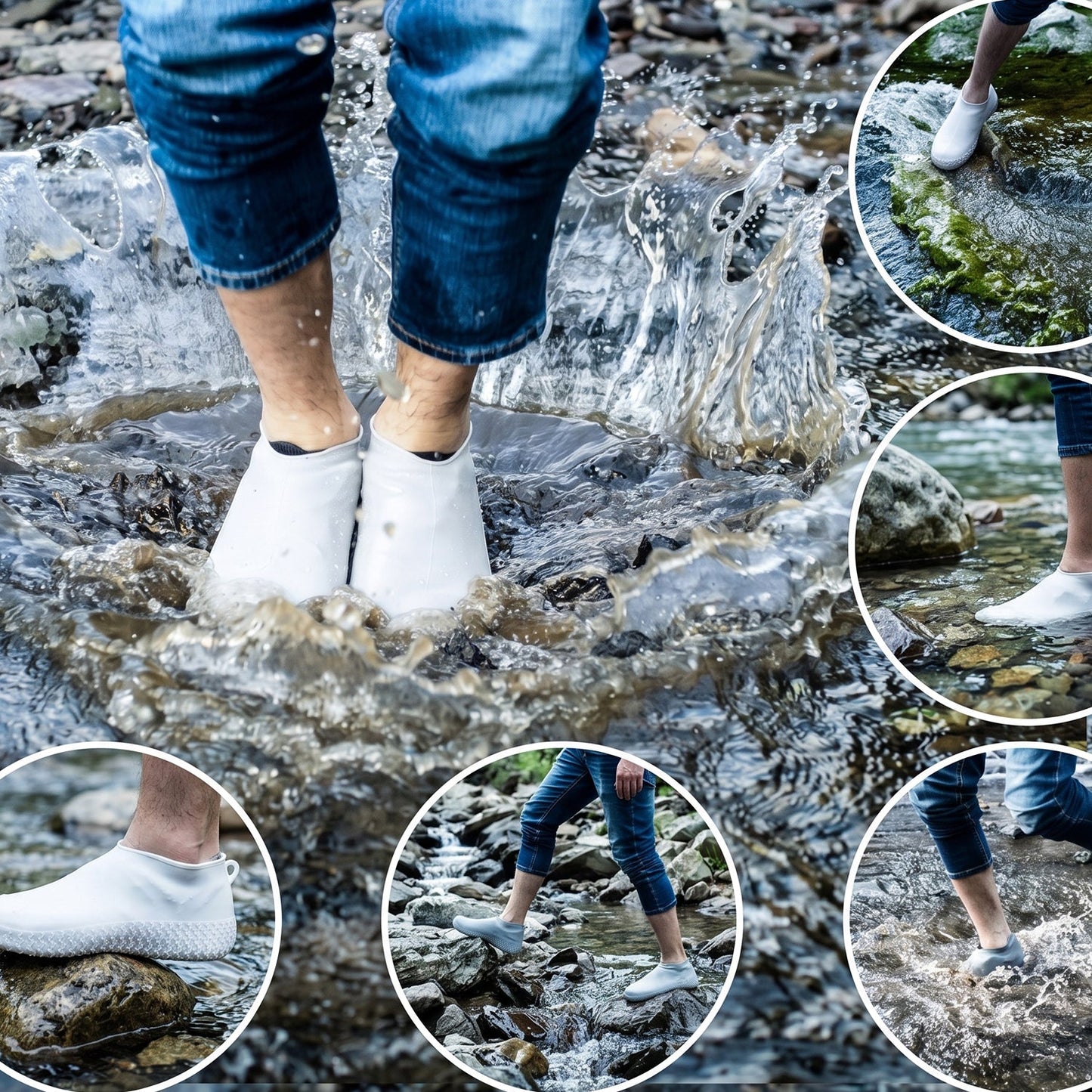 Reusable non-slip small white silicone rain shoe cover.