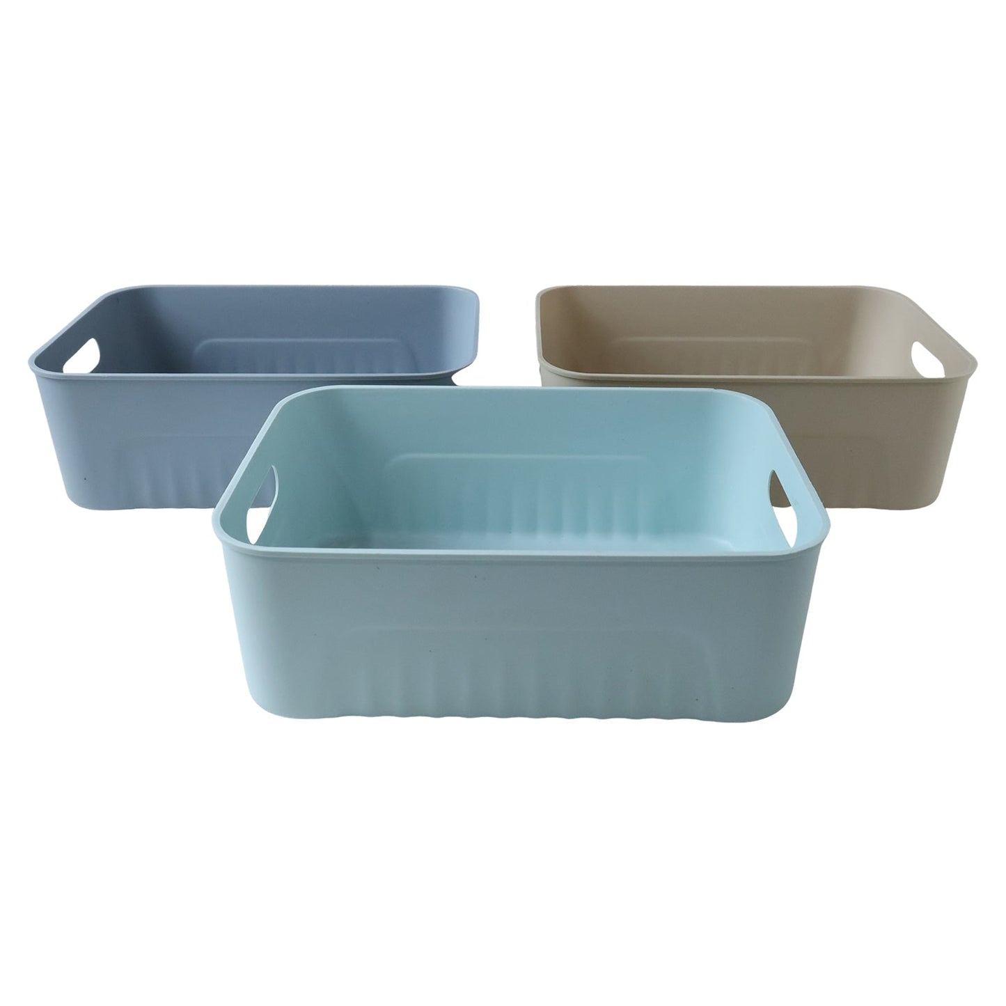 Modern design of a plastic storage bin, suitable for any room decor.