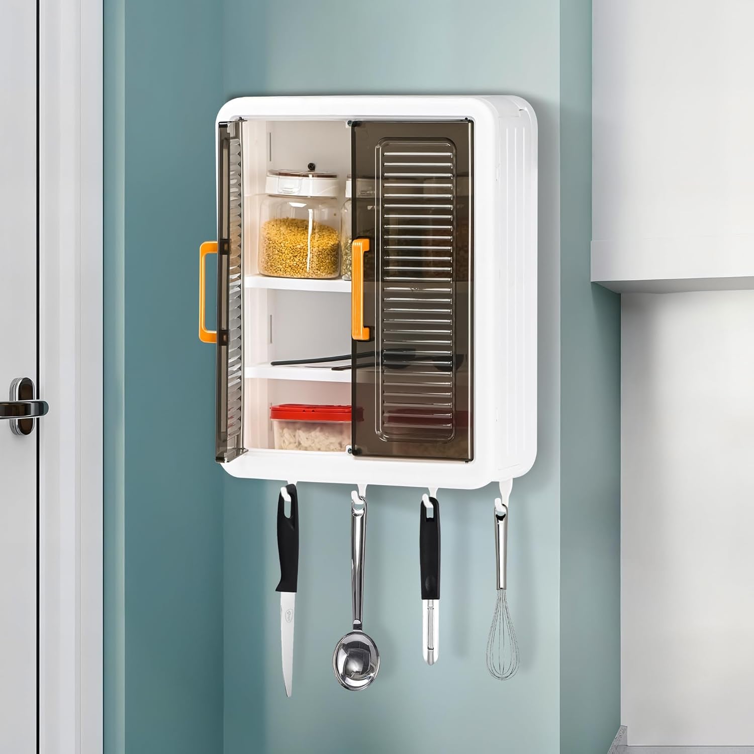 kitchen storage cabinet installed on wall in modern kitchen