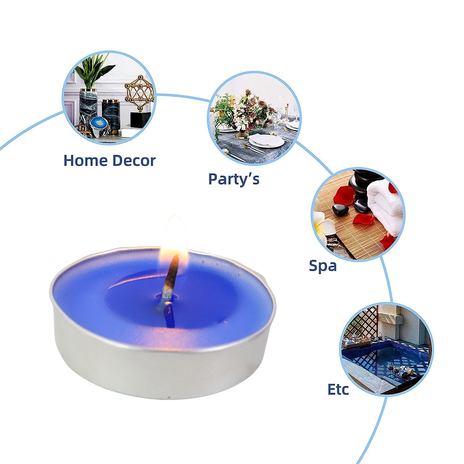 Various mix color scented tea light candles lit for a relaxing atmosphere