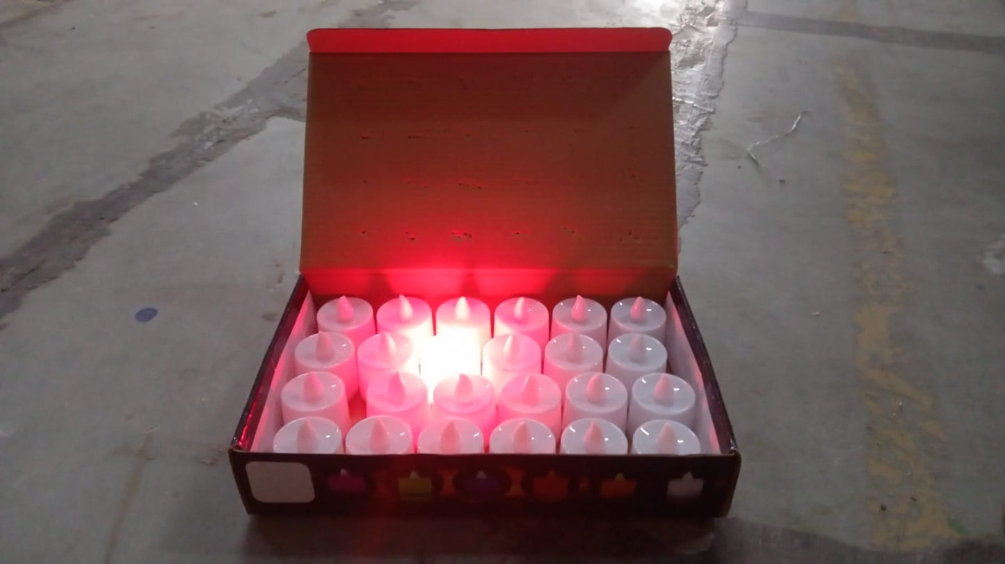 Red LED tealight candles flickering gently, creating a beautiful decor.