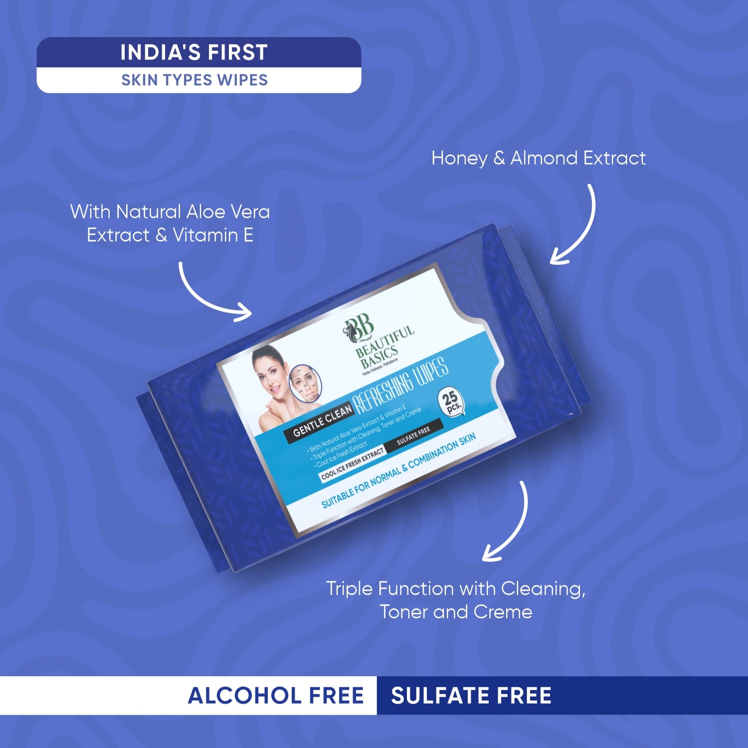 A single pack of Beautiful Basics GlowRefresh face wipes, ready for use.