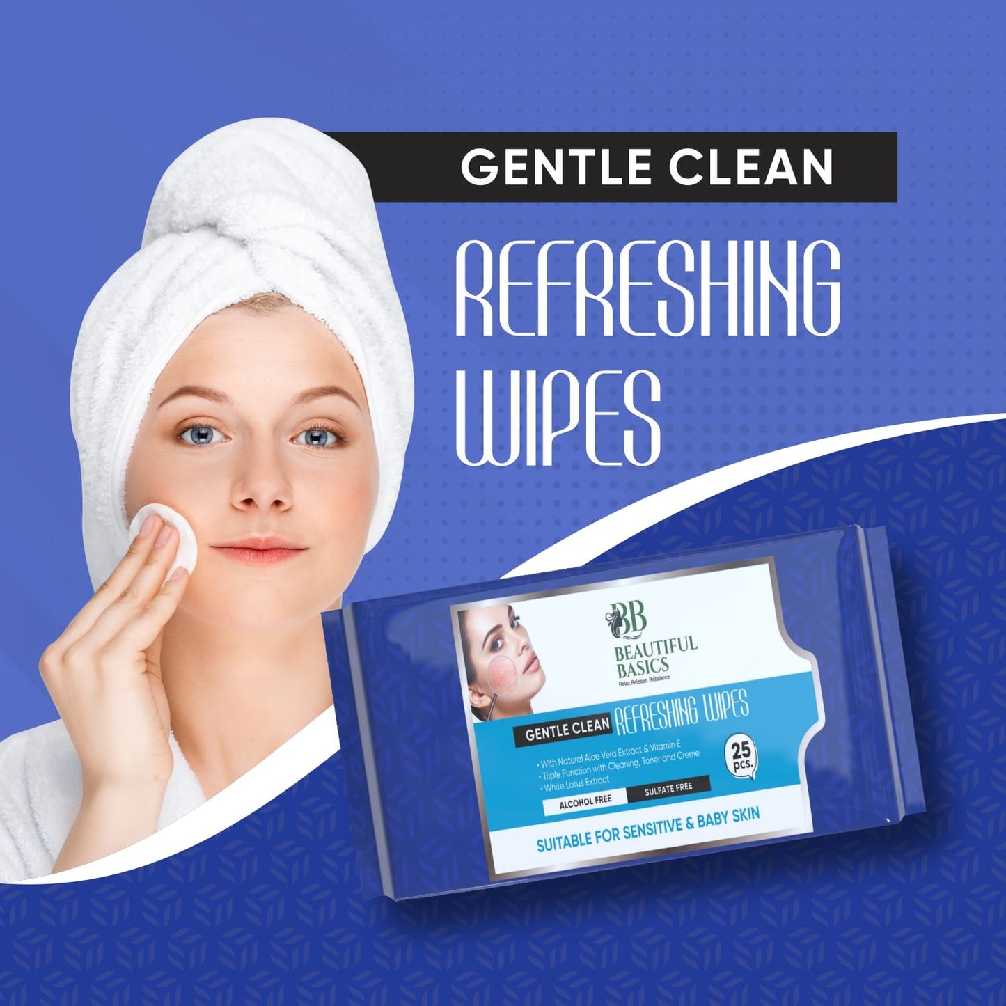 Beautiful Basics wipes with natural fruit extracts for skin nourishment.