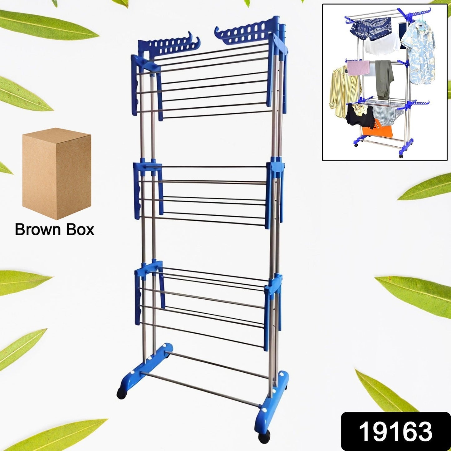 Extendable foldable drying rack displaying multiple garments for indoor drying