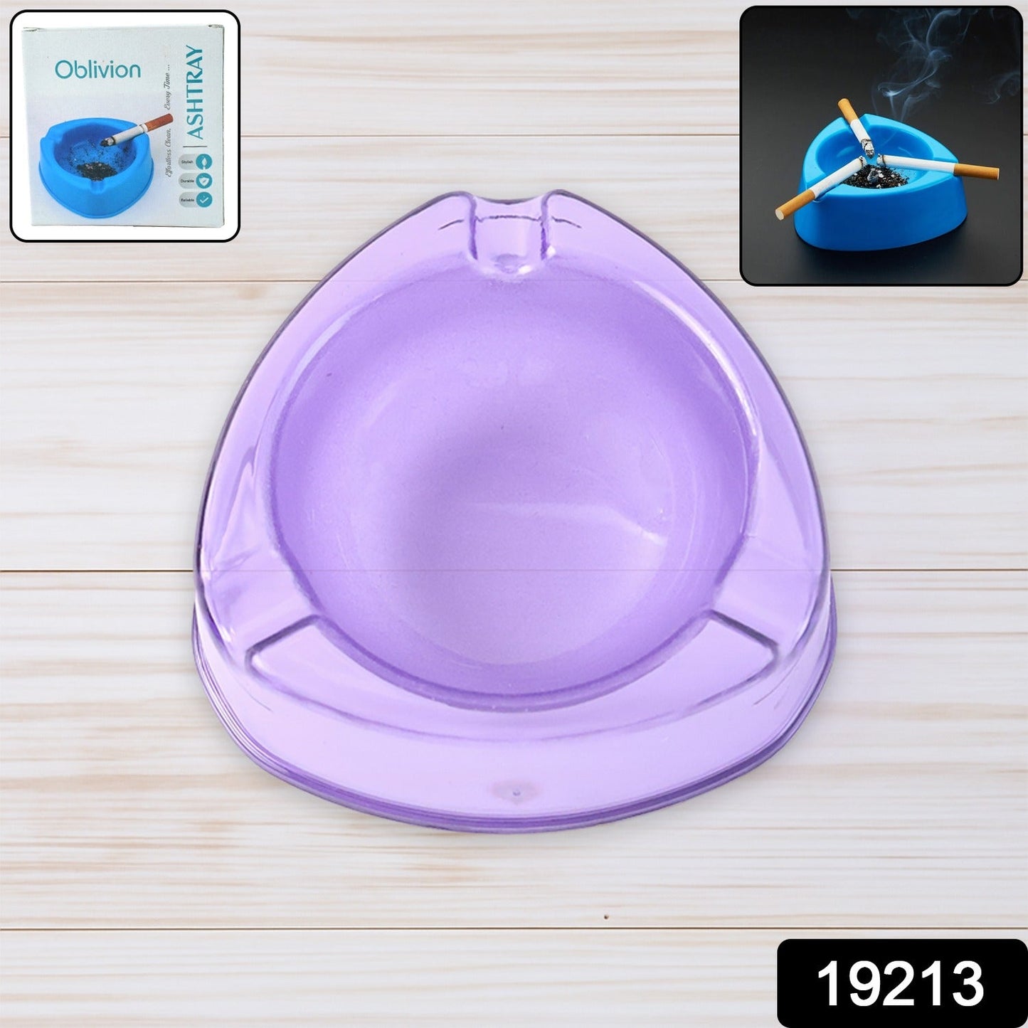 Durable heat-resistant transparent purple plastic ashtray for smokers