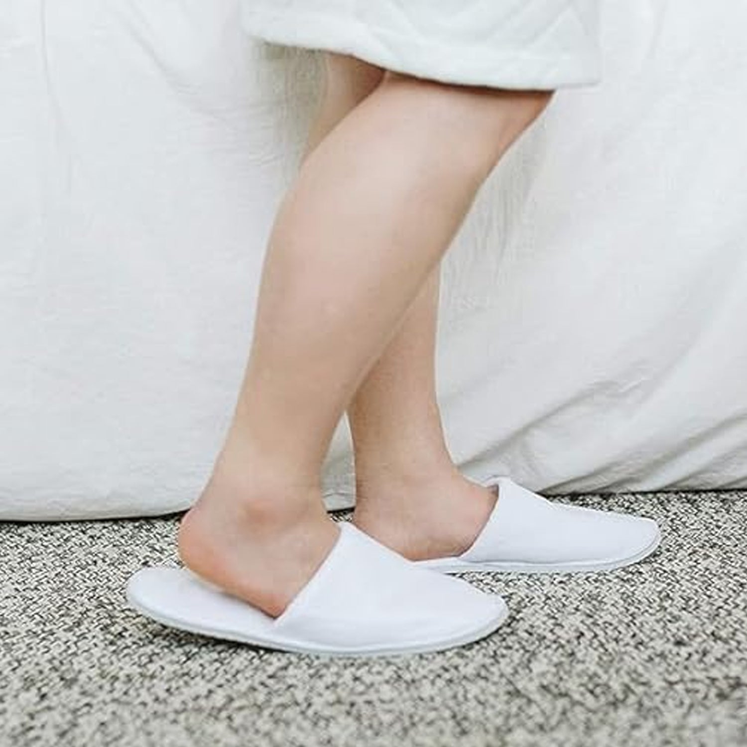 Soft sole open-toe white slippers for indoor use