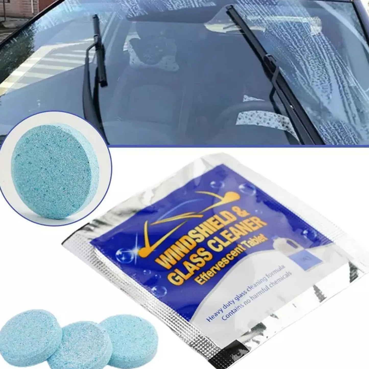 Car glass cleaner tablet for effective windshield cleaning